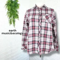 3498【earth music&ecology】チェックシャツ 長袖 レッド
