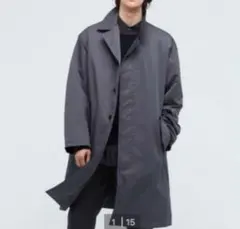 グレー ステンカラーコート ロング丈