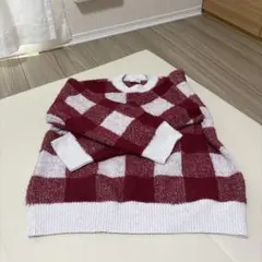【正規品】ジェラートピケ◆赤と白のチェック柄ニット/ルームウェア
