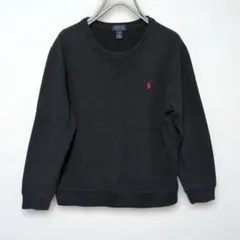 ラルフローレン スウェット ポニー刺繍 黒 裏起毛 クルーネック レディース L