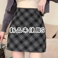 Aライン ミニスカート ハイウエスト スリミング SHEIN ブラック チェックのサムネイル
