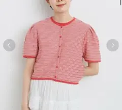 CHILD WOMAN タックボーダー 半袖カーディガンのサムネイル