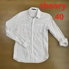 Theory セオリー　長袖シャツ ストライプ　白×パープル　サイズ40のサムネイル