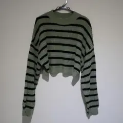 ストライプ クロップドニット