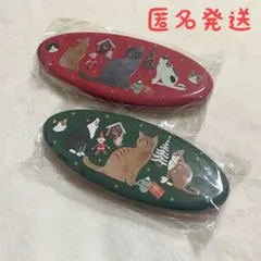 【最終】KALDI クリスマス ネコオーバル缶　2つセットのサムネイル