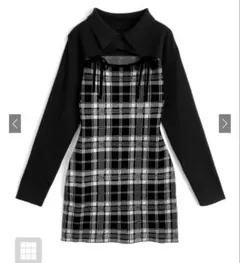 チェック柄フロントオープンリボンニットミニワンピース[ru1373]