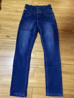 ハイウエストサイド穴開きスキニーデニムパンツ