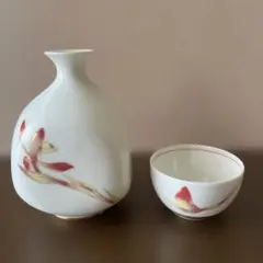 香蘭社 草花模様の陶器製　徳利1点　猪口5点　セット