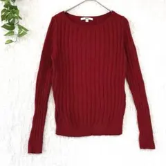 2183 ユニクロ　クルーネックニット　リブ　綺麗め　シンプル　赤　差し色　M