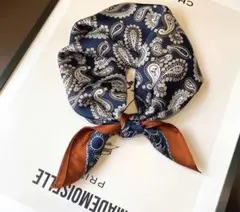 大判 スカーフ バックチャーム バッグスカーフ ペイズリー ネイビー 春夏