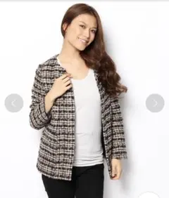 新品未使用 ナノユニバース ノーカラー ツイード ジャケット