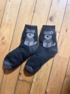 犬柄ダークグレーソックス