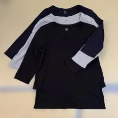 UNIQLO 3色セット レディース七分袖Tシャツ XL 紺・灰・黒