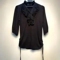 &LOVE アンドラブ ハート ブラック フリル付き五分袖トップス