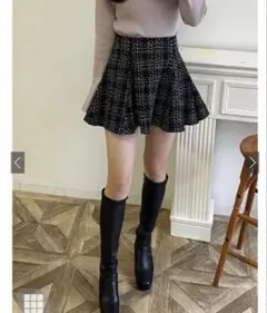 インパン裏地付きラメツイードフレアミニスカート