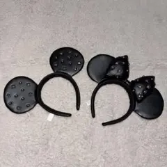 ディズニーリゾート　ミニー ミッキー　カチューシャ リボン　レザー風 スタッズ付