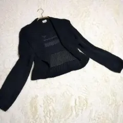 レディース アウター ニットボレロ ブラック レース カーディガン