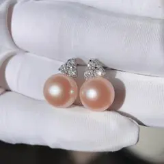 Φ10mm♡本真珠♡ピンクオレンジ天然淡水パールS925ピアス