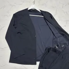美品　人気　パジャマスーツ　ネイビー　ウォッシャブルストレッチ　ノーカラー