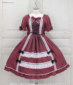 メタモルフォーゼ Dress up はしごレースリボンワンピース 赤チェック