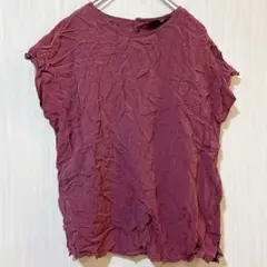 フレンチスリーブ 半袖ブラウス 小豆色 ボルドー とろみ シワ加工 春夏 M相当