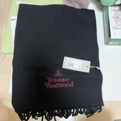 Vivienne Westwood マフラー ブラック　ピンクロゴ刺繍