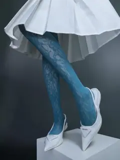 レースニットタイツ ブルー