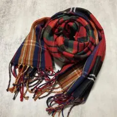 新品 レッド × ネイビー 定番 チェック柄 薄手 秋 冬 ストール