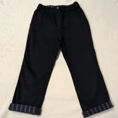 GLOBAL WORK ネイビー ストライプ折り返し カジュアルパンツ