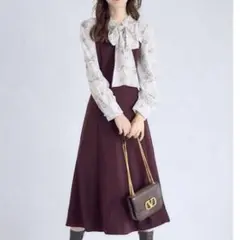 トッコクローゼット　ボウタイリボンフラワープリントドッキングワンピース