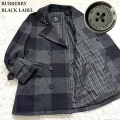 【入手困難】バーバリーブラックレーベル ピーコート チェック総柄　ロゴボタン