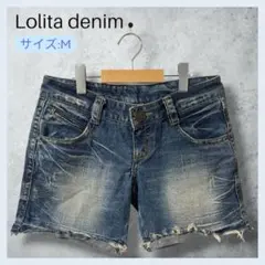 ロリータジーンズ デニムショートパンツ M カットオフ ダメージ加工 Y2Kのサムネイル