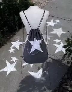 ナップサック　スター　星　☆ リュック　Y2K オシャレ　韓国　テック系　グレー