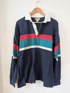 人気 エルエルビーン 長袖 ラガーシャツ XL ブラウン ボーダー 古着
