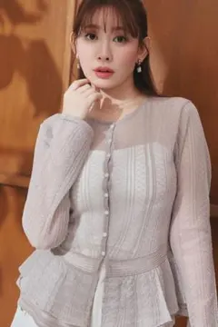 Herlipto Shimmer Knit Peplum Cardiganのサムネイル