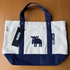 mozモズ　エルク刺繍 帆布トートバッグ M アイボリー×ネイビー　未使用のサムネイル