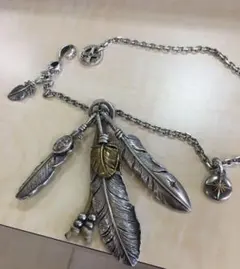 SAAD フェザー ブロンズハート 甲丸チェーン セット ネックレス ハート付 フェザー シルバー925 オキシダイズコーティング（燻し