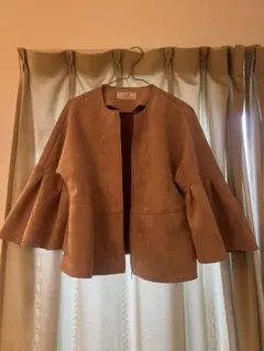 薄ピンクパープル フレアスリーブ ノーカラージャケット