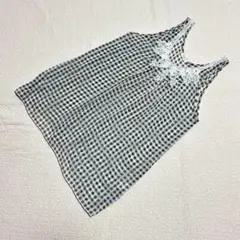 ギンガムチェックレースノースリーブブラウス　シアーシャツ　大きいサイズa1771