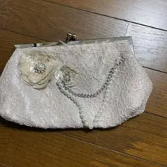 レースクラッチバッグ ピンク フラワー装飾