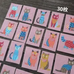 11カラフル猫ちゃんハンドメイド布シール30枚