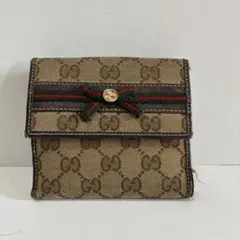 GUCCI グッチ GGキャンバス 二つ折り財布 ハートGGゴールド ブラウン