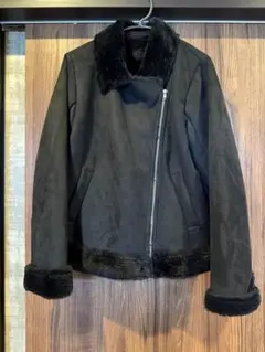 ファー付き黒ムートンコート Lサイズ