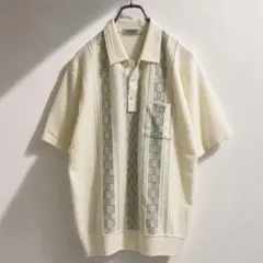 90s 古着 レトロ柄 半袖 ニットポロ ポロシャツ サマーニット リネン