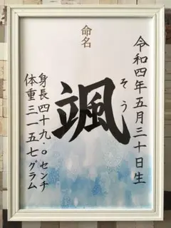 手書きオーダー命名書　ブルー　ピンク　出産祝い　お七夜