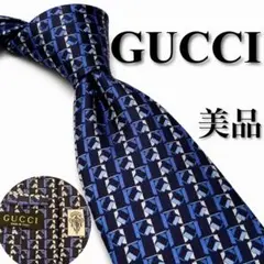 極美品GUCCI ネクタイ ブルー　幾何学模様　総柄　ブラックのサムネイル