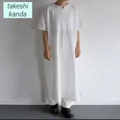 【完売品】タケシカンダ　半袖キーネックワンピース　 コットン100% ポケット