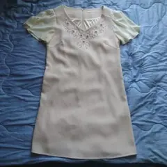 P0412【MIIA】ビジューワンピース（F）ホワイト