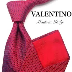 禅*)様 【美品】VALENTINO ネクタイ レッド 赤 ブルー 青 総柄 光