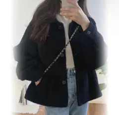 LAUIR ステンカラーシャギーショートコート ブラック